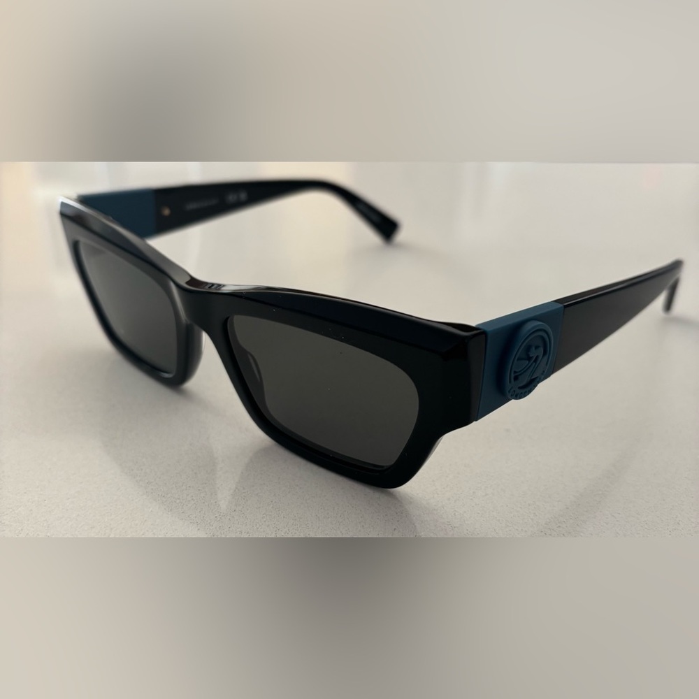 Longchamp Black Rectangular Women's Sunglasses Blue Logo